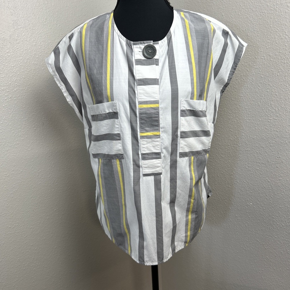 Creation L Top Women's‎ 6 Gray White Yellow Stripe One Button Front Pockets
